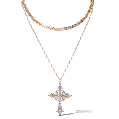 Jessica Simpson Gold-Tone Rhinestone Cross and Curb Chain Necklace Set