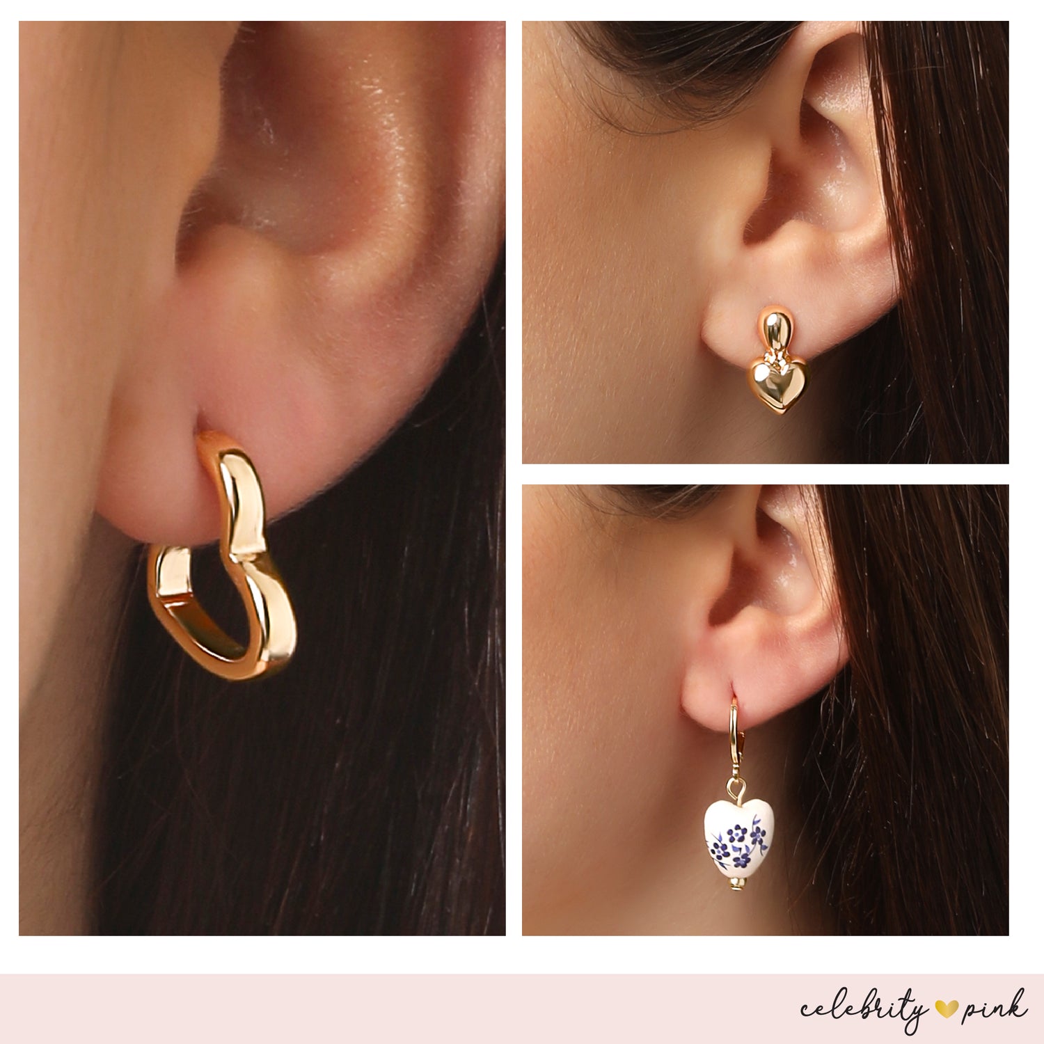 Celebrity Pink Womens Earrings Gold-Tone 6-Pack, Faux Pearl Studs and Hoops | 6-Pack, Faux Pearl Accents, Yellow Gold Tone, Heart Earrings, Feminine Jewelry