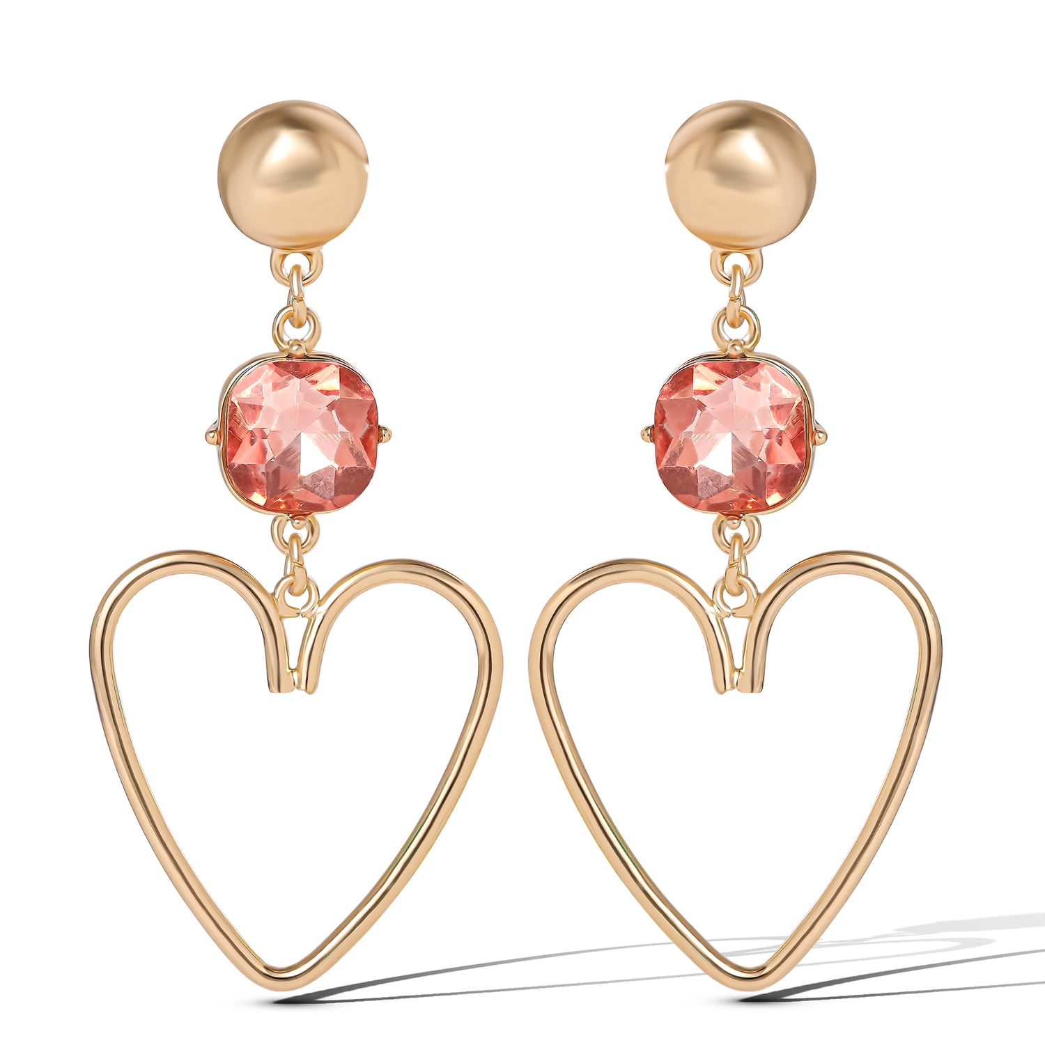 Jessica Simpson Gold-Tone Heart Drop Earrings with Pink Crystal Accent