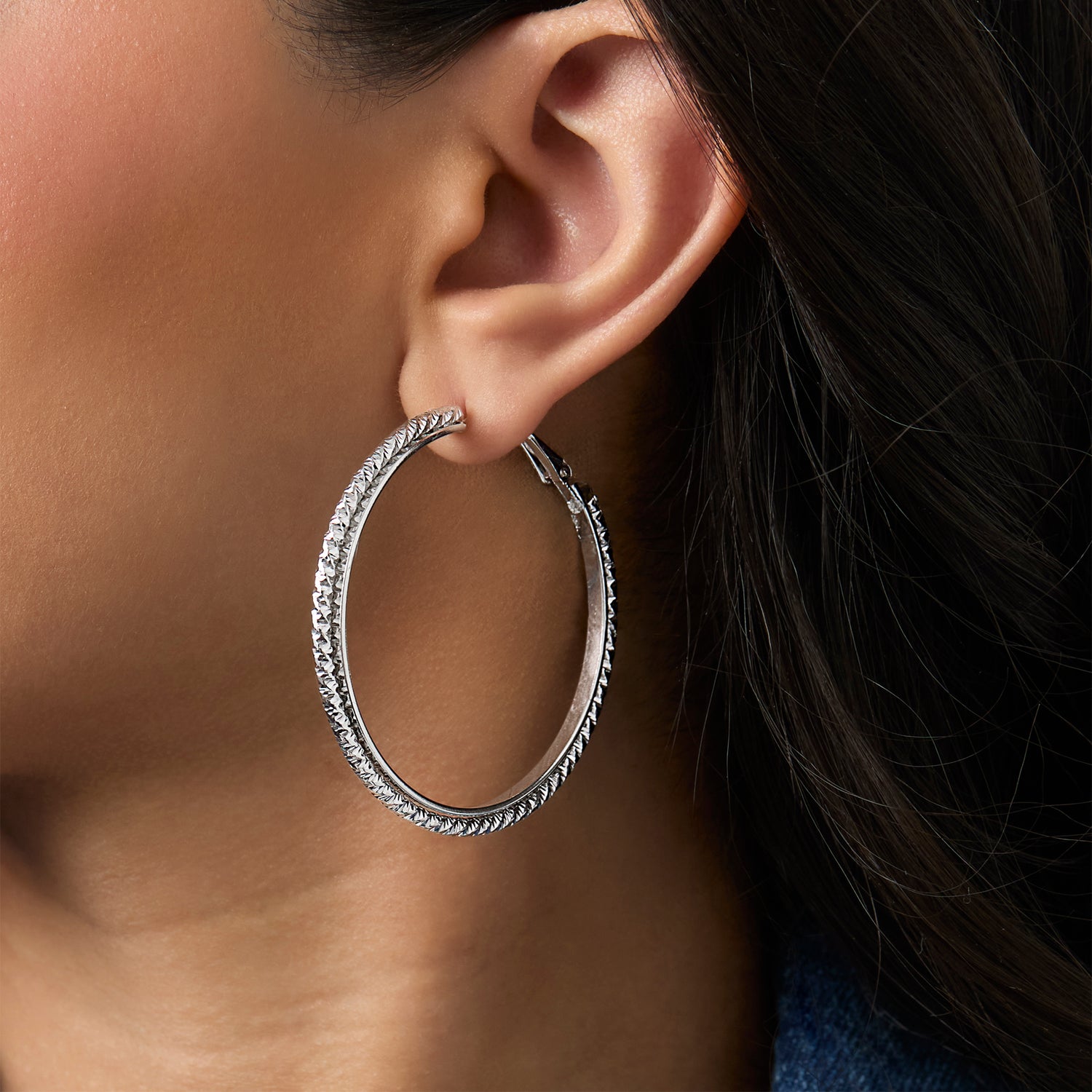 JS Jessica Simpson 3-Piece Textured Silver-Tone Hoop Earring Set