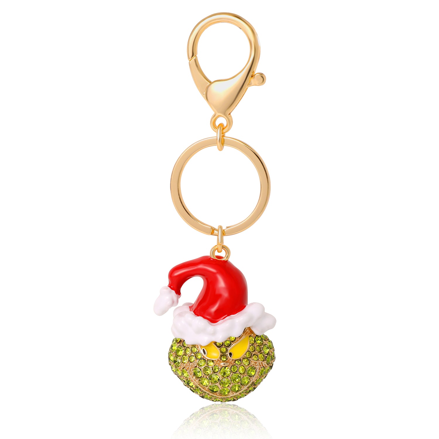 Dr. Seuss The Grinch Crystal Keychain with Santa Hat, Gold‑Tone
