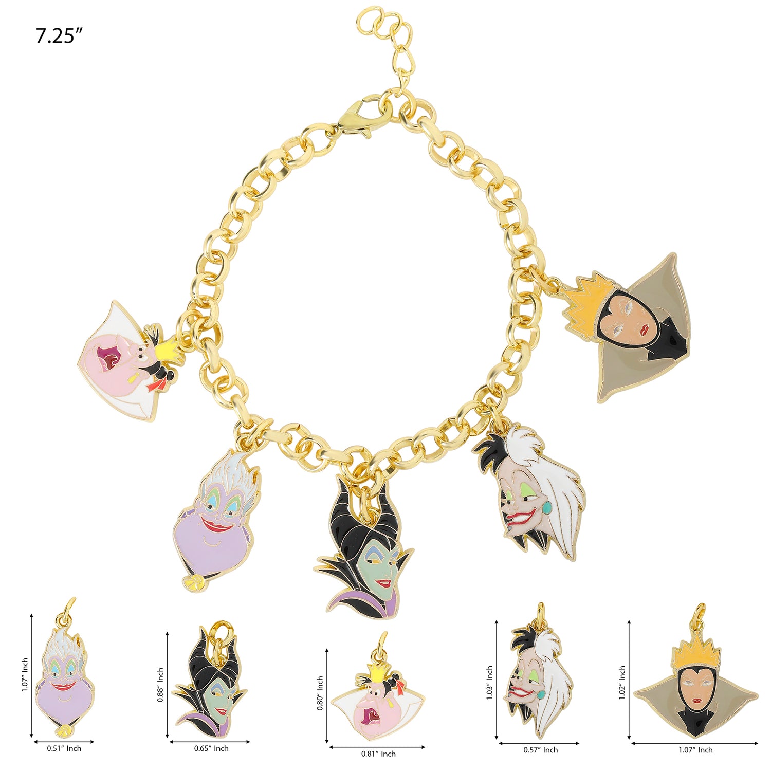 Disney Villains Charm Bracelet for Women Official License, 7.25"