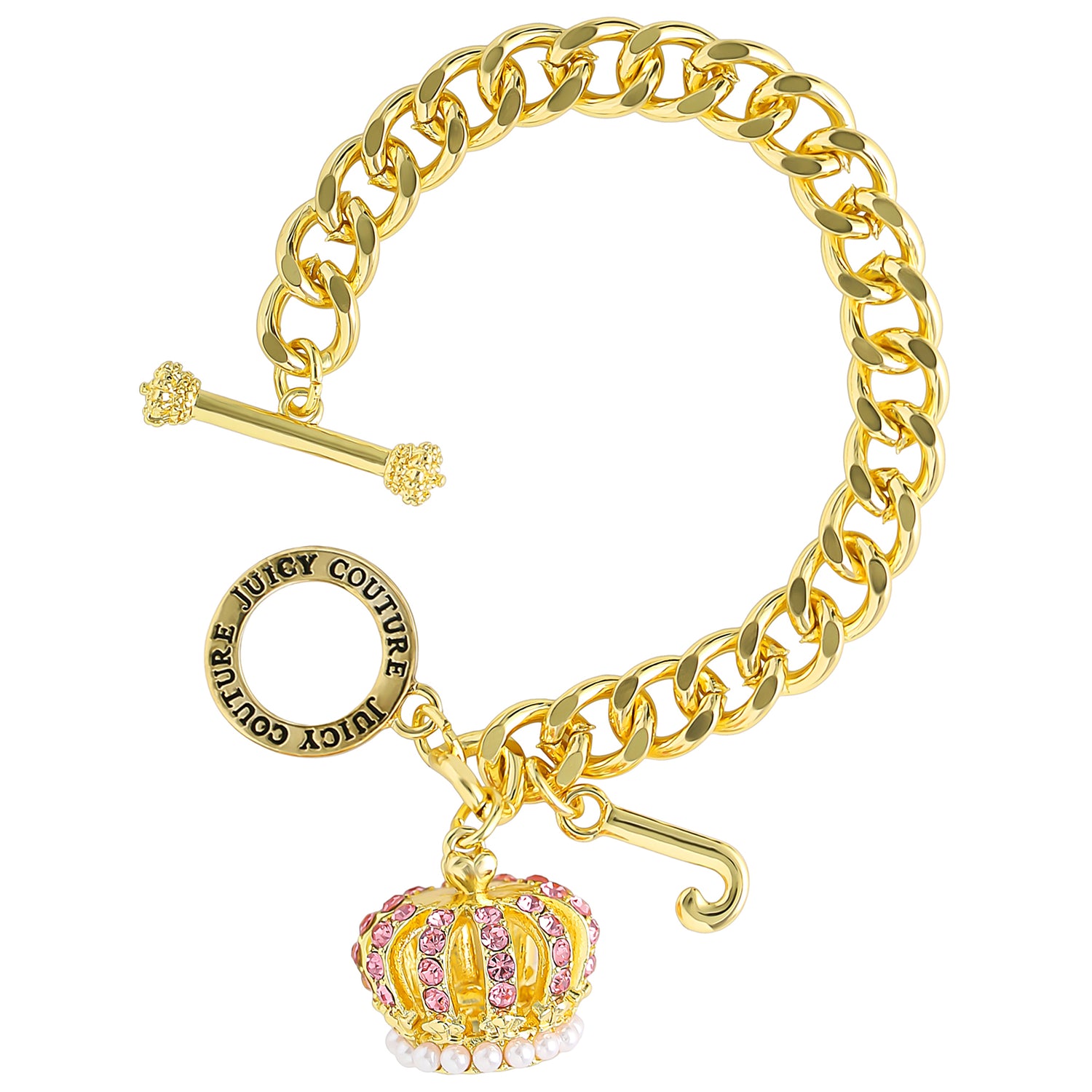 Juicy Couture Crown Charm Toggle Bracelets for Women, Gold Tone, 7.5"