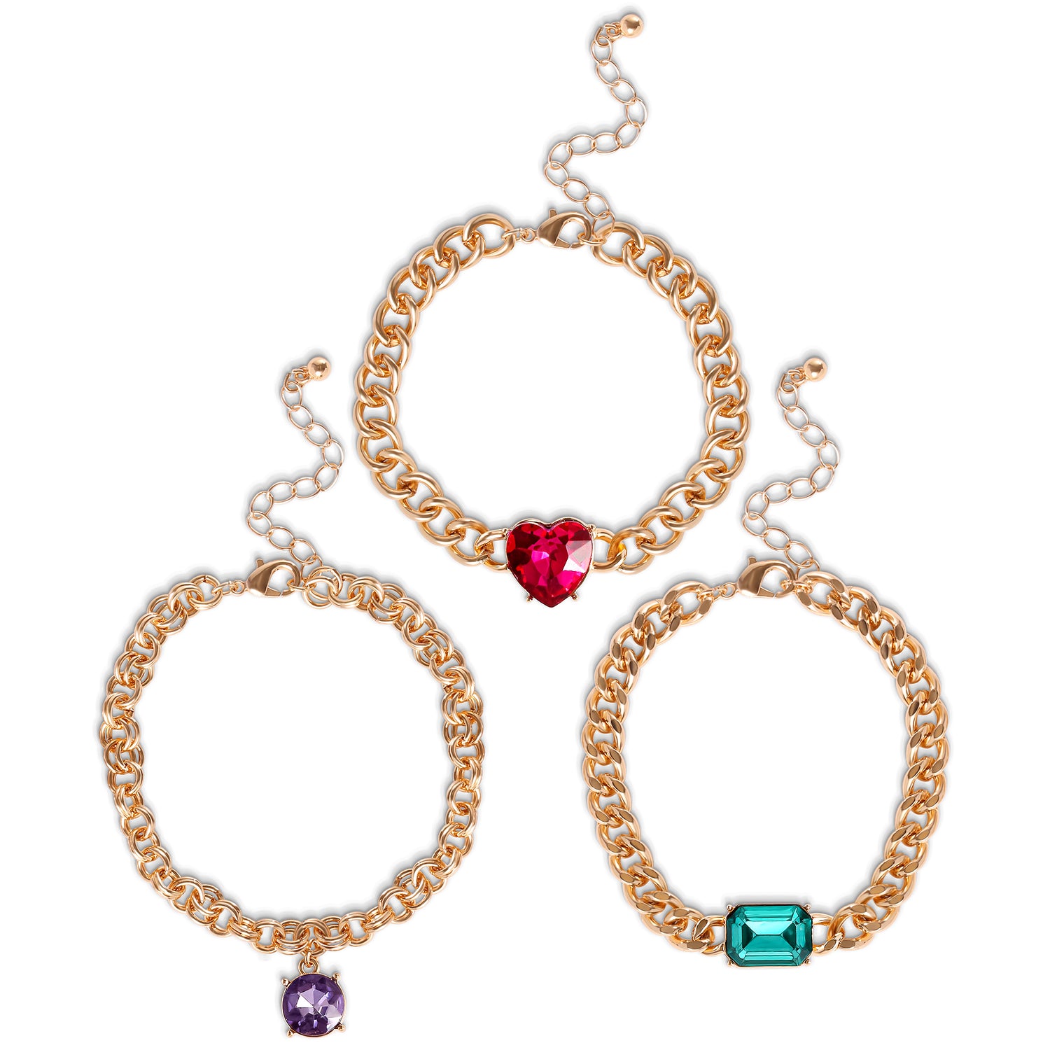 Jessica Simpson 3-Piece Chunky Gemstone Chain Bracelet Set