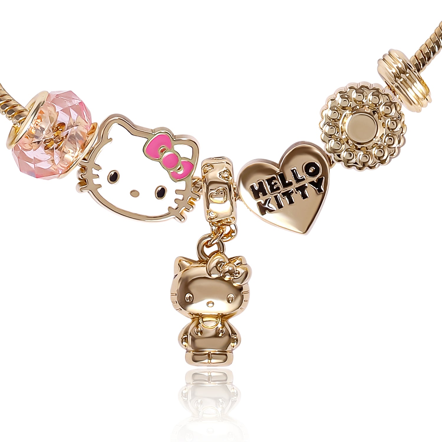 SALLY ROSE Hello Kitty Charm Bracelet for Women, 7" Gold-Tone Sanrio Bracelets with 6 Unique Charms Official License