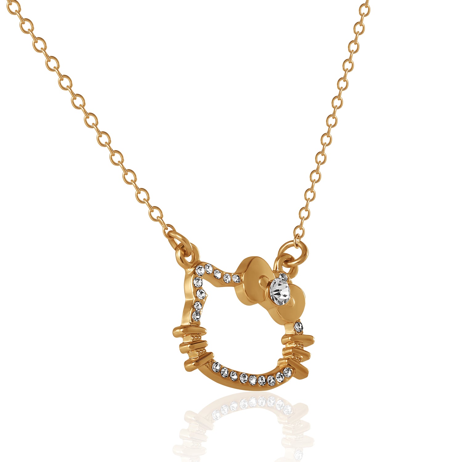Hello Kitty Outline Pendant Necklace with Chain in Gold Tone