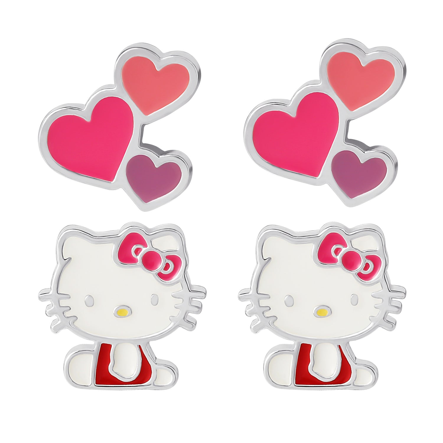 Hello Kitty Stud Earrings Set for Women, 2 Pairs, Sanrio Studs