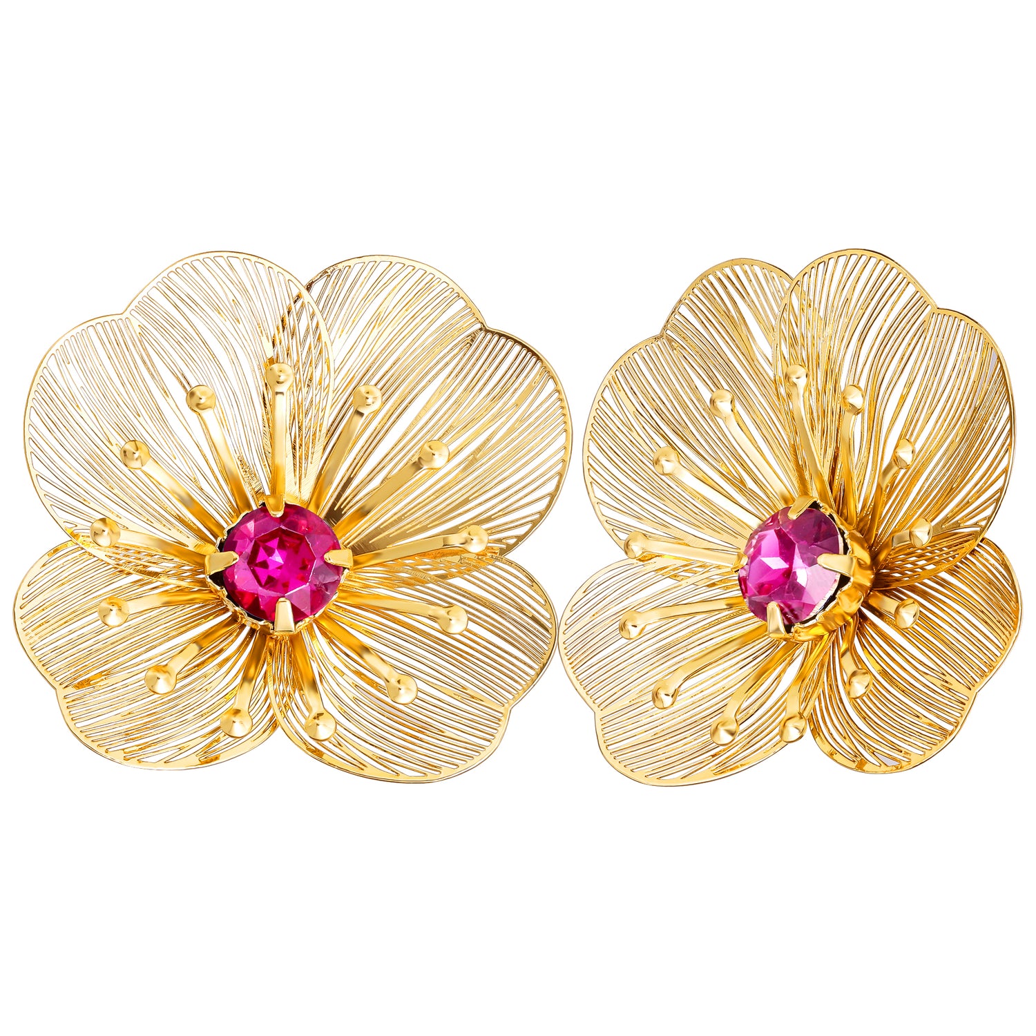 Jessica Simpson Gold-Tone Flower Stud Earrings with Pink Acrylic Stone