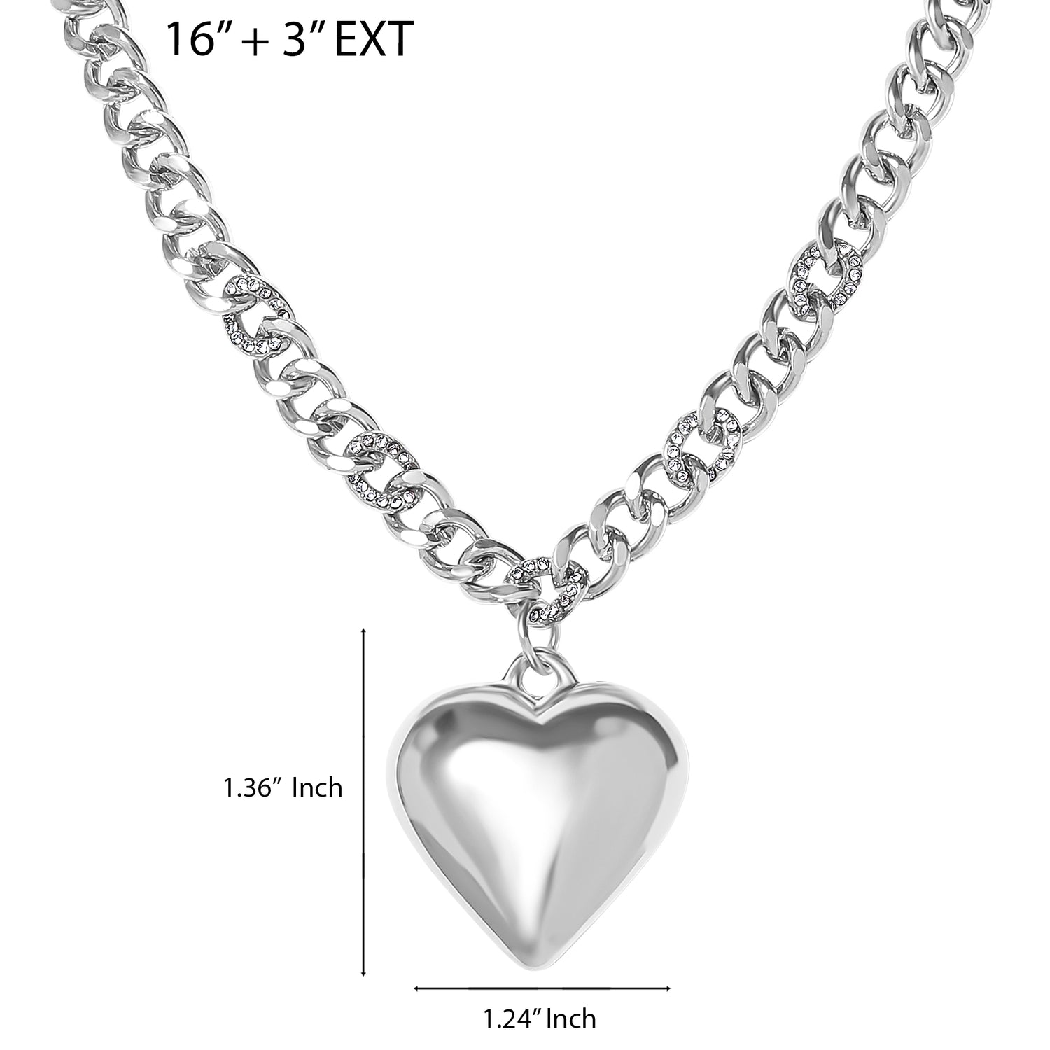 Jessica Simpson Silver-Tone Chunky Heart Pendant Chain Necklace