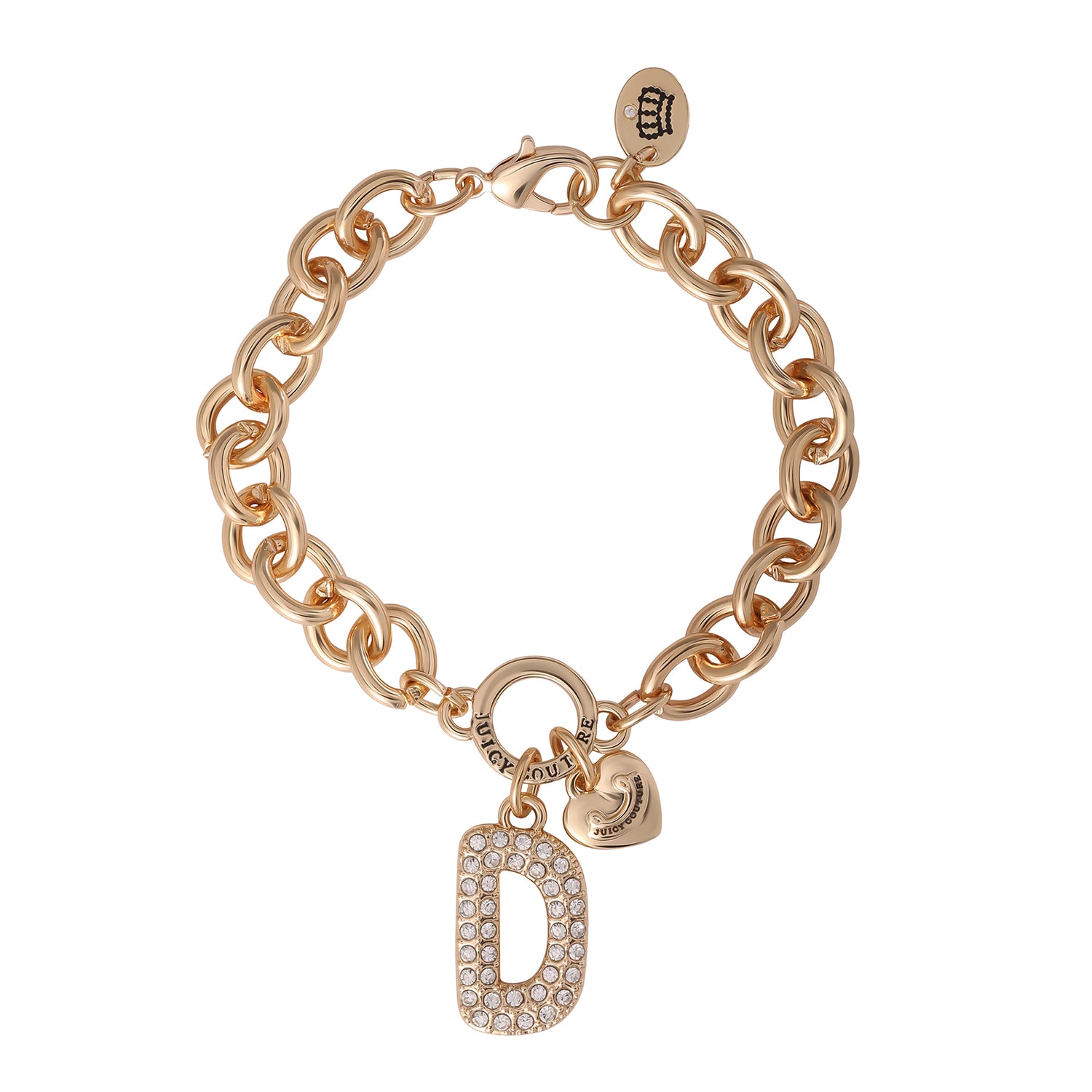 Juicy Couture Pavé Initial Charm Bracelet - 7.5'' Gold Tone Link - D
