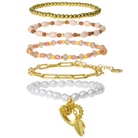 Celebrity Pink Stackable Gold-Tone and Bead Bracelets for Women 5-Piece Set