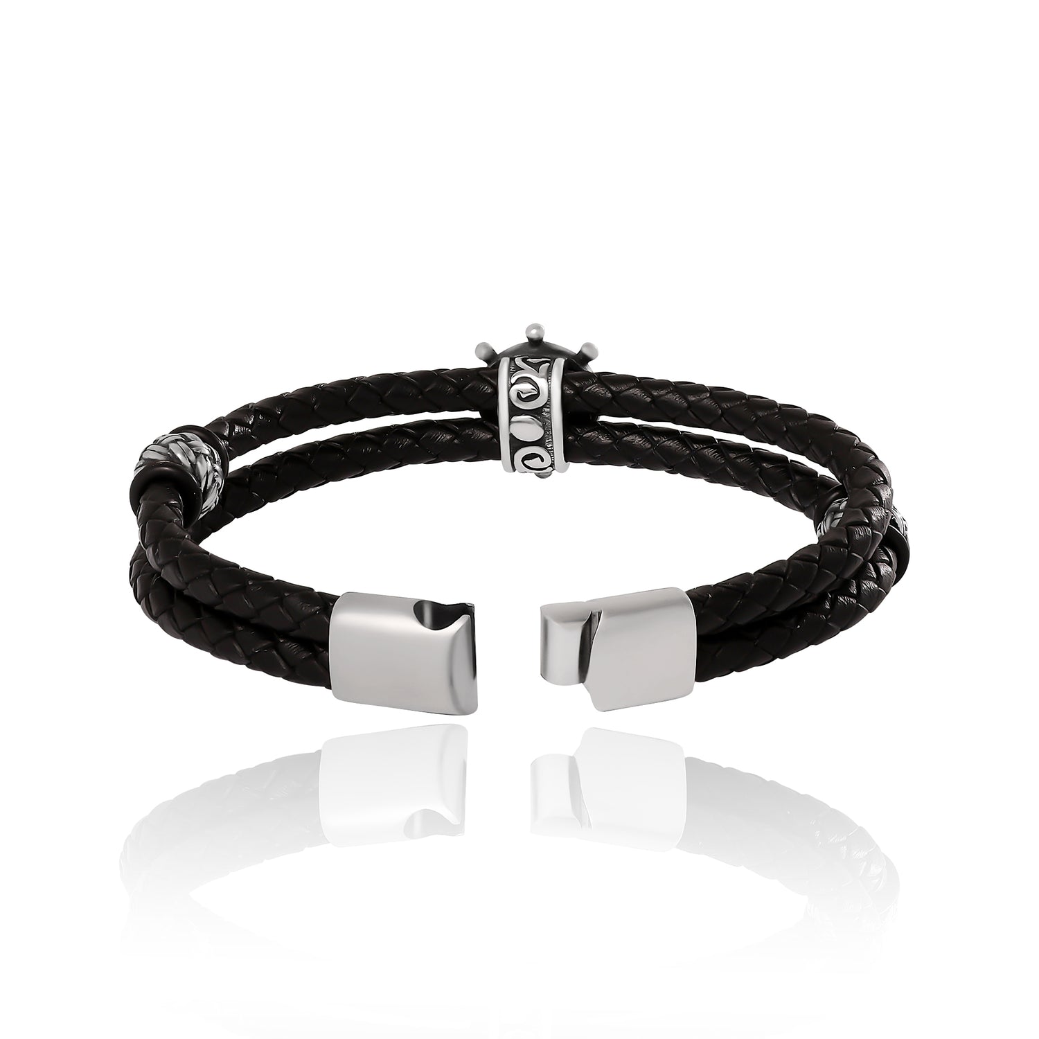 Lucky Brand Mens Nautical Wheel Black Braided Bracelet