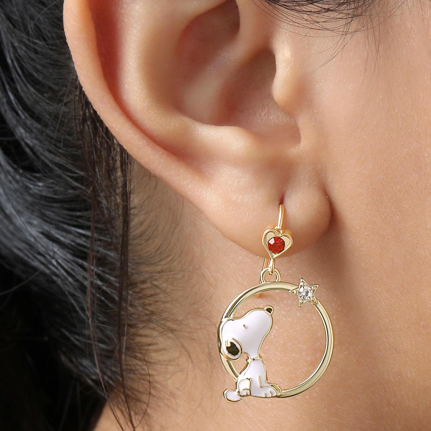 Peanuts Woodstock and Snoopy Mismatch Dangle Hoop Earrings for Women