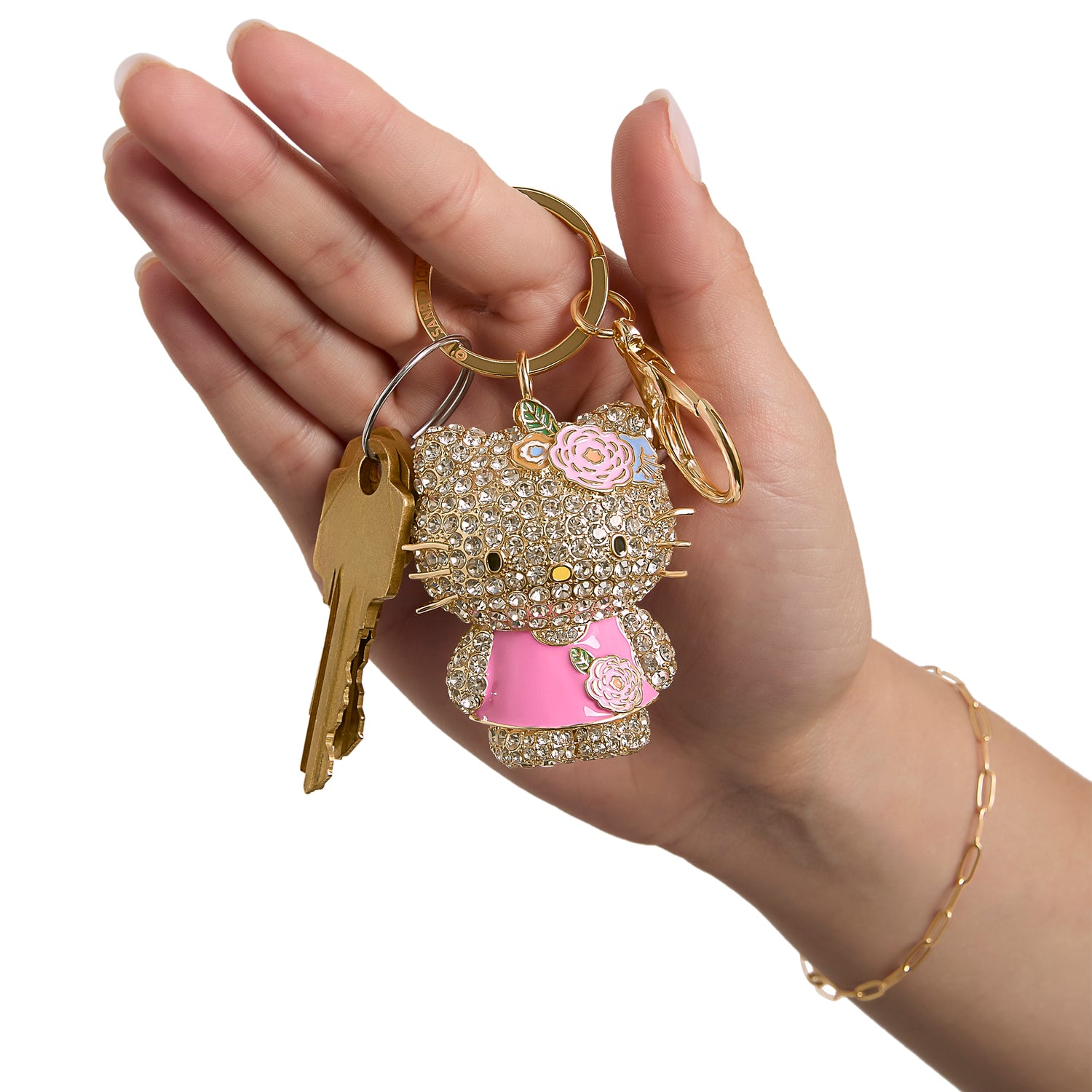 Hello Kitty Crystal Pavé Bag Charm Keychain – Pink Dress – Officially Licensed Sanrio