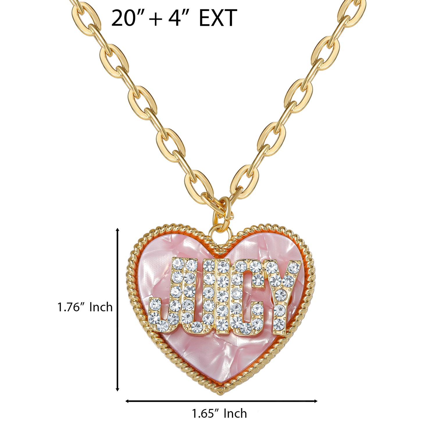 Juicy Couture ‘JUICY’ Heart Pendant Necklace, Gold‑Tone with Pink Enamel