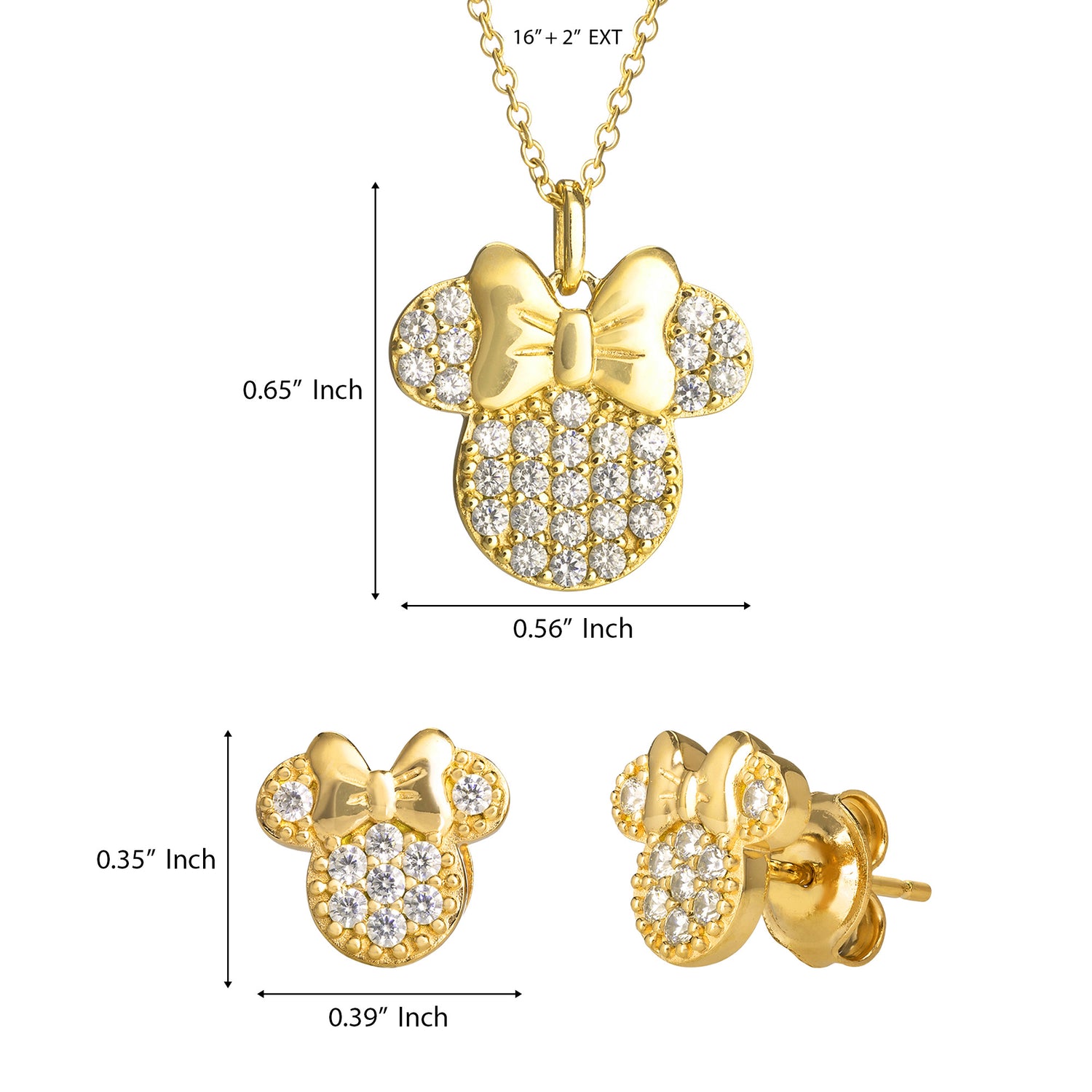 Disney Minnie Mouse Necklace and Earrings Set, Diamonique Cubic Zirconia