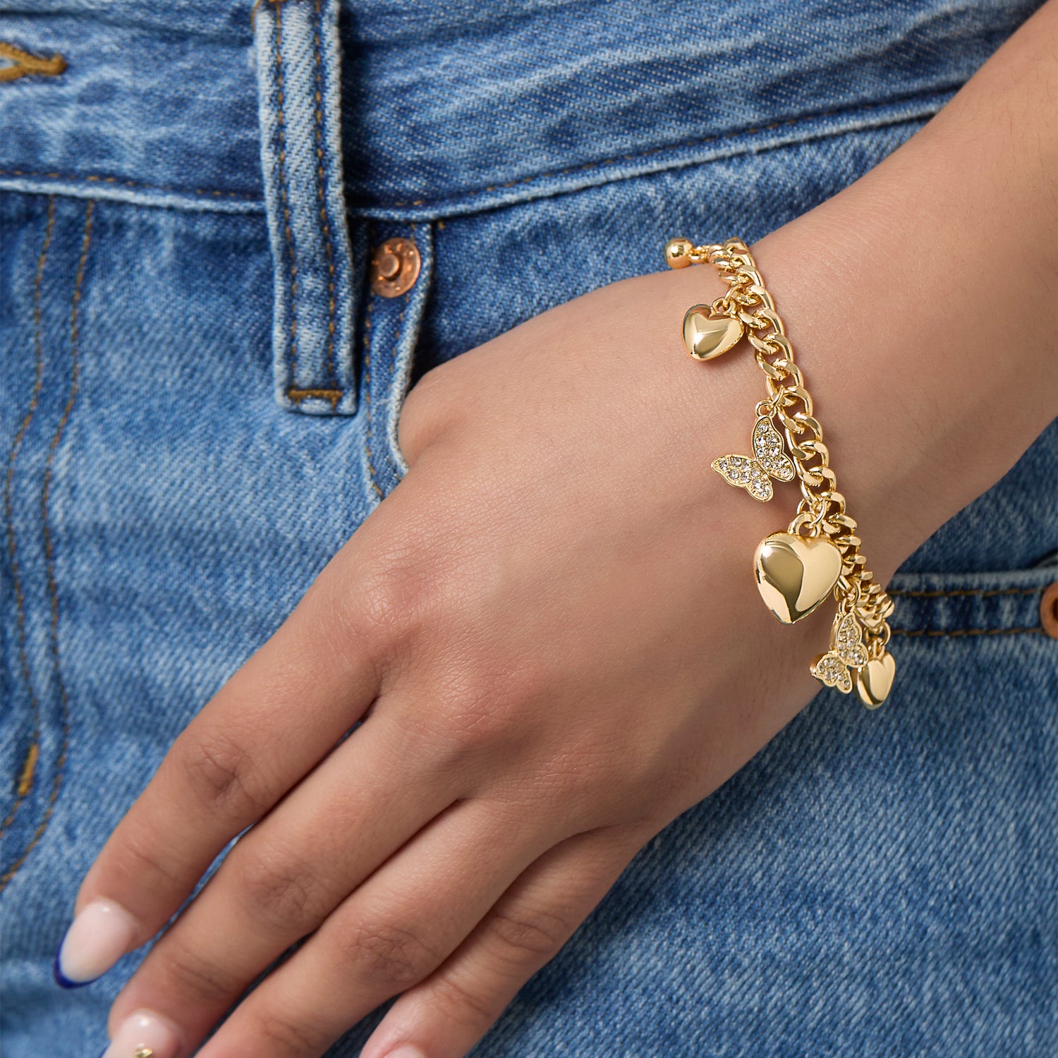 Jessica Simpson Heart & Butterfly Gold-Tone Bracelet