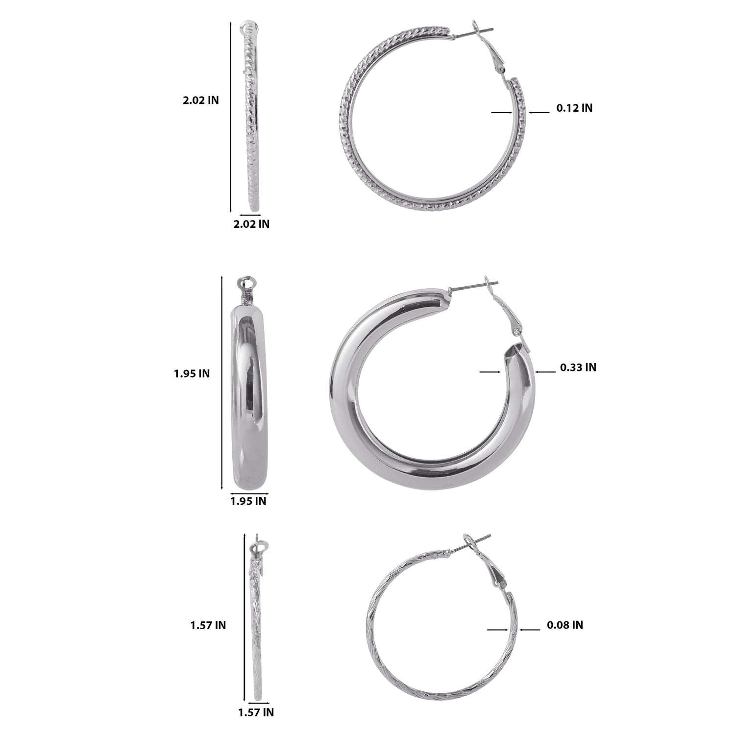 JS Jessica Simpson 3-Piece Textured Silver-Tone Hoop Earring Set