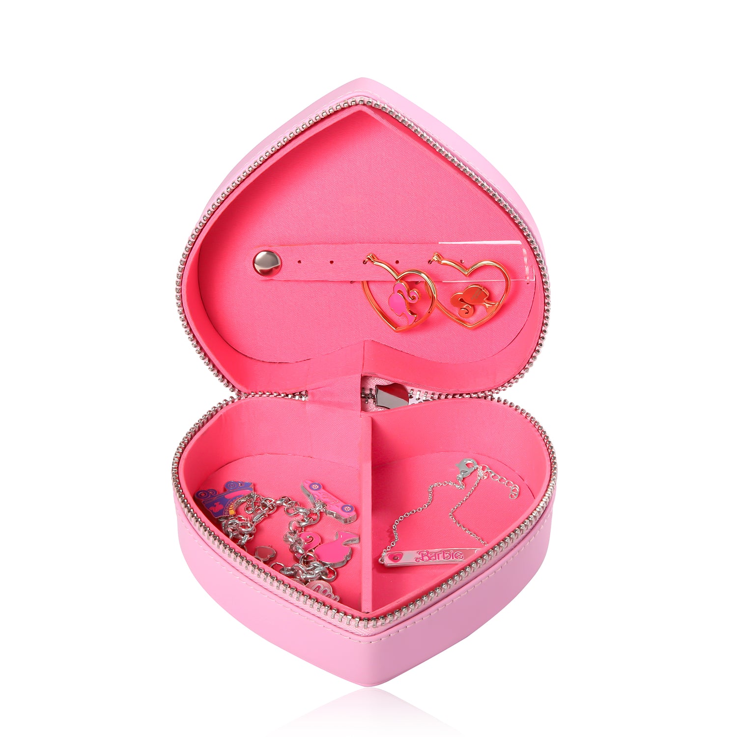 SALLY ROSE Barbie Travel Jewelry Case Official License, Heart-Shaped Jewelry Box Pink with Zipper, Small Jewelry Organizer