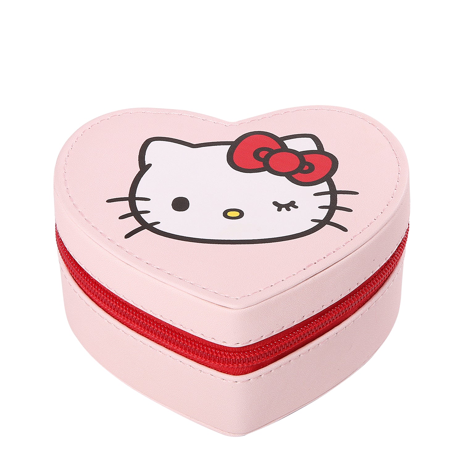SALLY ROSE Sanrio Hello Kitty Travel Jewelry Case Official License, Heart-Shaped Jewelry Storage Box with Zipper, Mini Jewelry Box