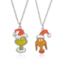SALLY ROSE The Grinch and Max Pendant BFF Necklace for 2 Official License, 16"+3" Fashion Max and Grinch Necklaces