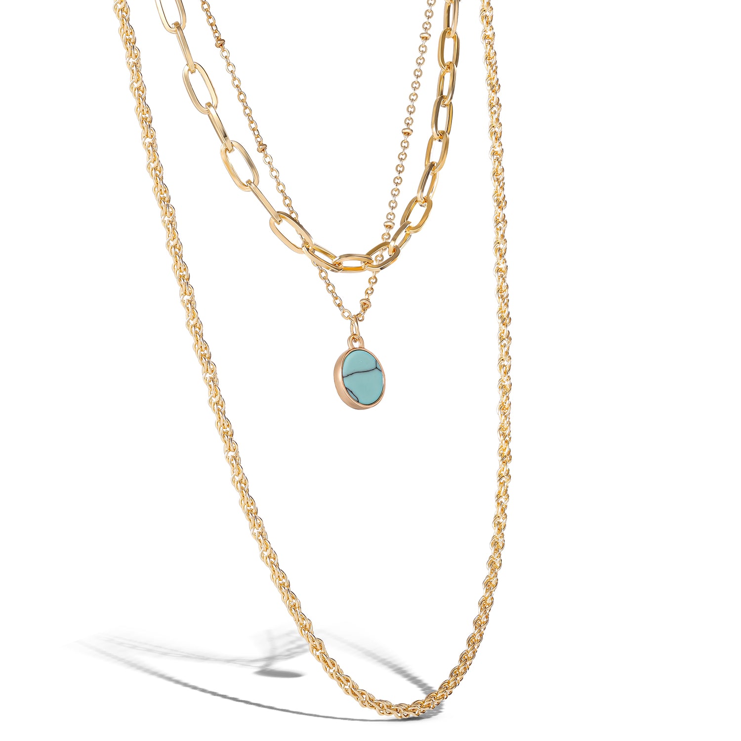 Jessica Simpson Layered Chain Necklace with Turquoise Pendant