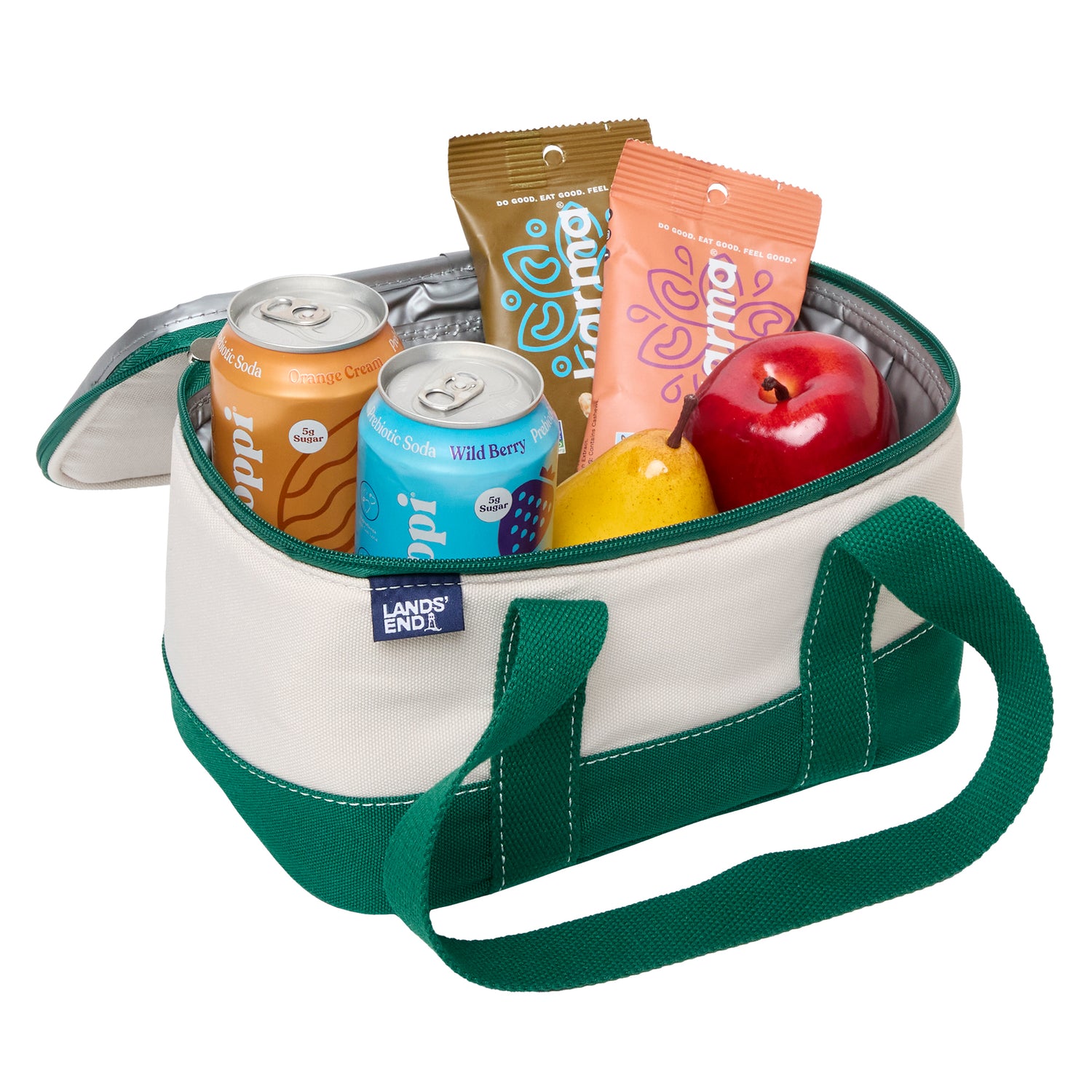 Lands' End Rectangular Small Cooler Bag Insulated 1.5 Gal, Canvas Soft Cooler with Tote Handles and Zip Closure (Kelly Green) - Green