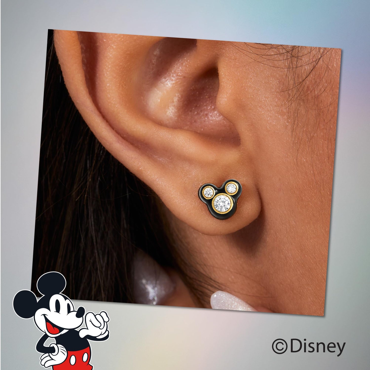 Disney Mickey Mouse Cubic Zirconia and Enamel Stud Earrings, Flash-Plated Earrings Official License