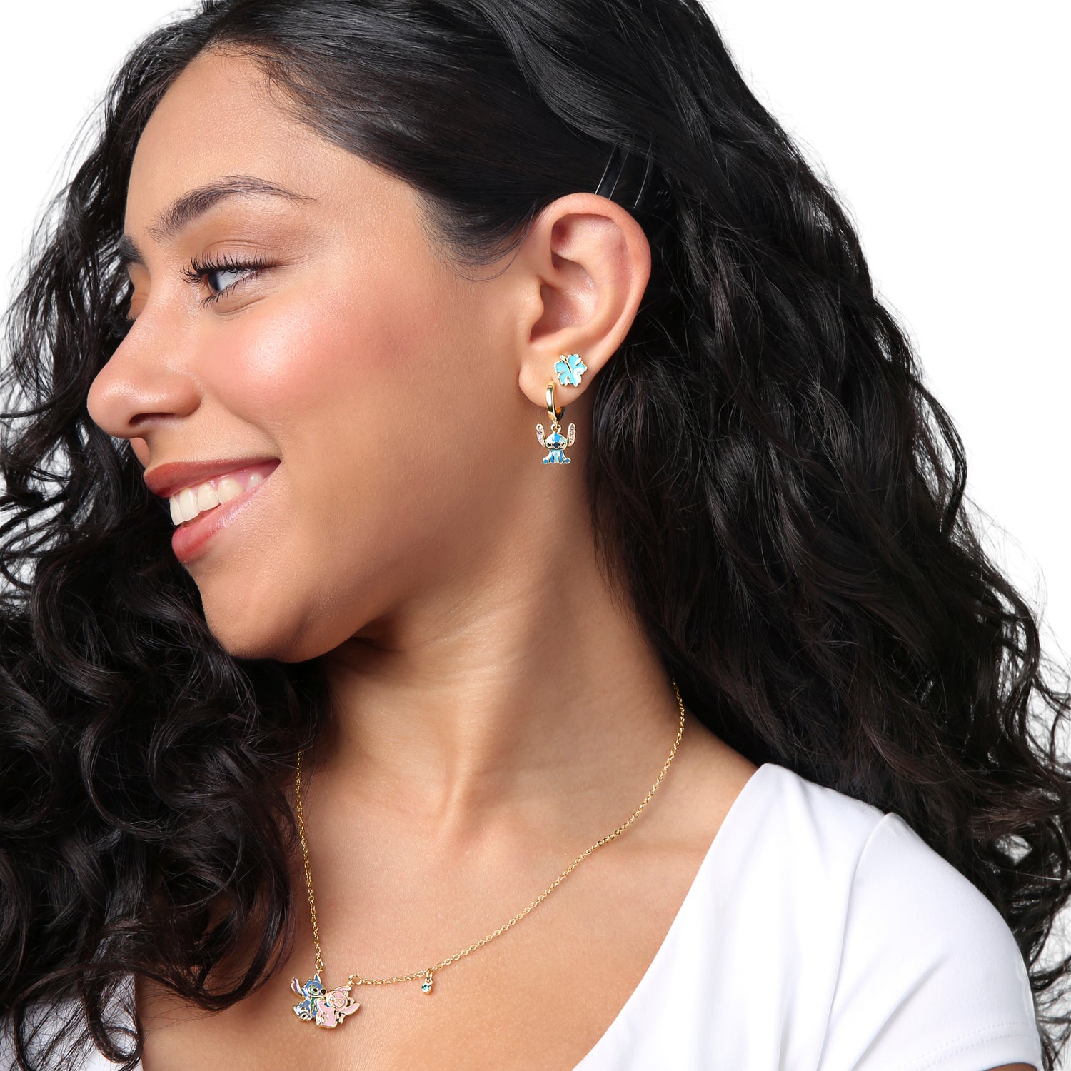 Disney Stitch Earrings 2-Pack, Hibiscus Studs and Stitch Charm Huggie Hoops