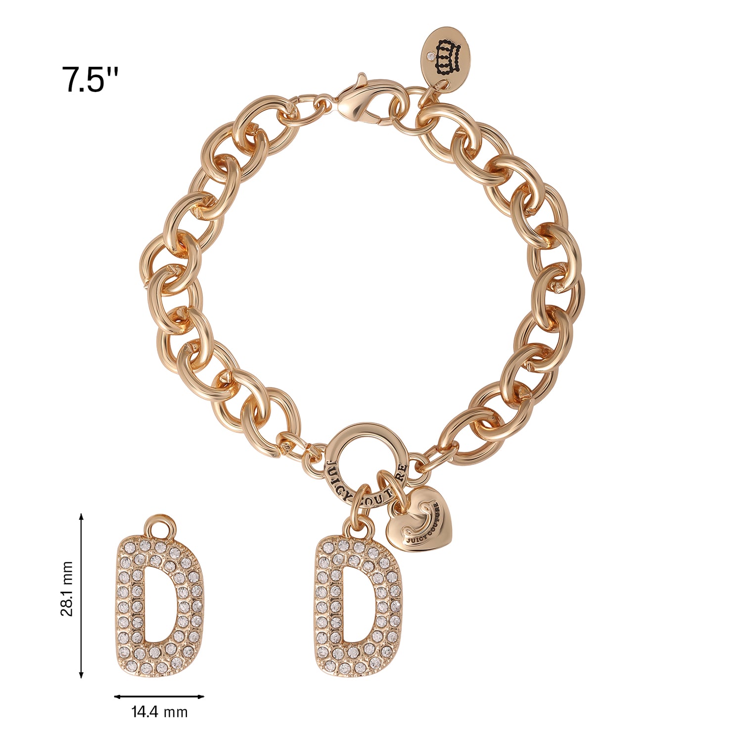 Juicy Couture Pavé Initial Charm Bracelet - 7.5'' Gold Tone Link - D