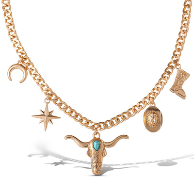 Jessica Simpson Western Charm Necklace in Gold-Tone with Turquoise Accent