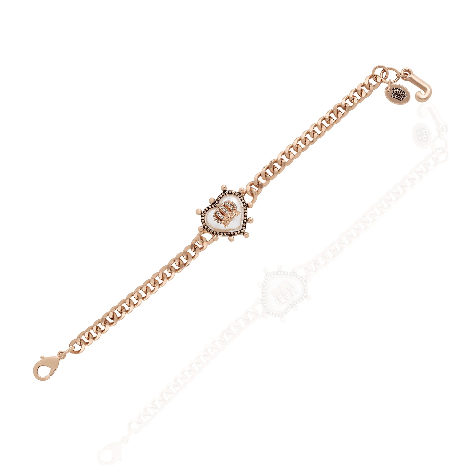 Juicy Couture Bracelet 7.5", Goldtone Crown Heart Bracelet for Women with Small Clear Stones, Juicy Gifts