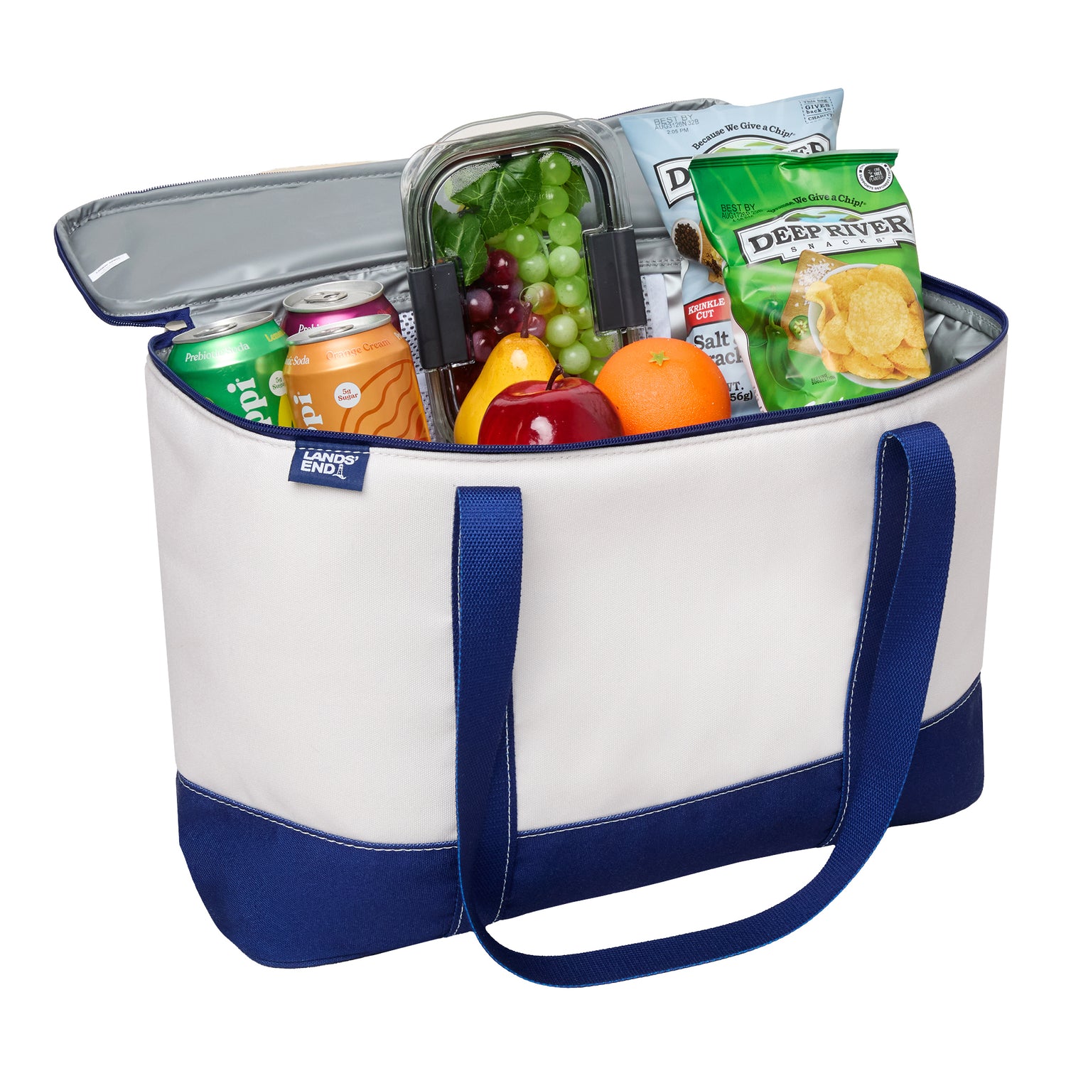 Lands' End Rectangular Large Cooler Bag Insulated 8 Gal, Canvas Soft Cooler with Tote Handles and Zip Closure (Navy) - Navy