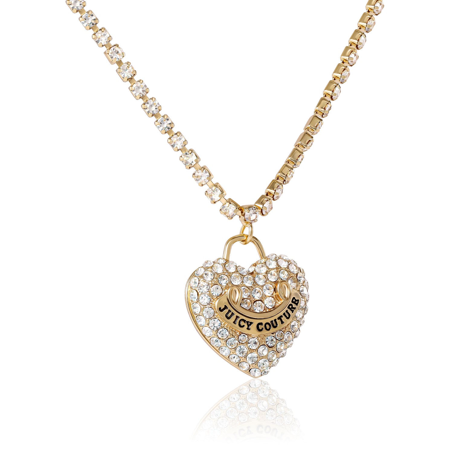 Juicy Couture Pavé Heart Cyrstal Chain Pendant Necklace