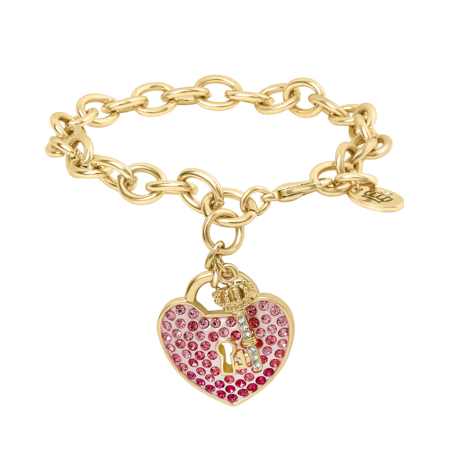 Juicy Couture Heart Padlock and Key Charm Bracelet, Ombre Pink Crystals