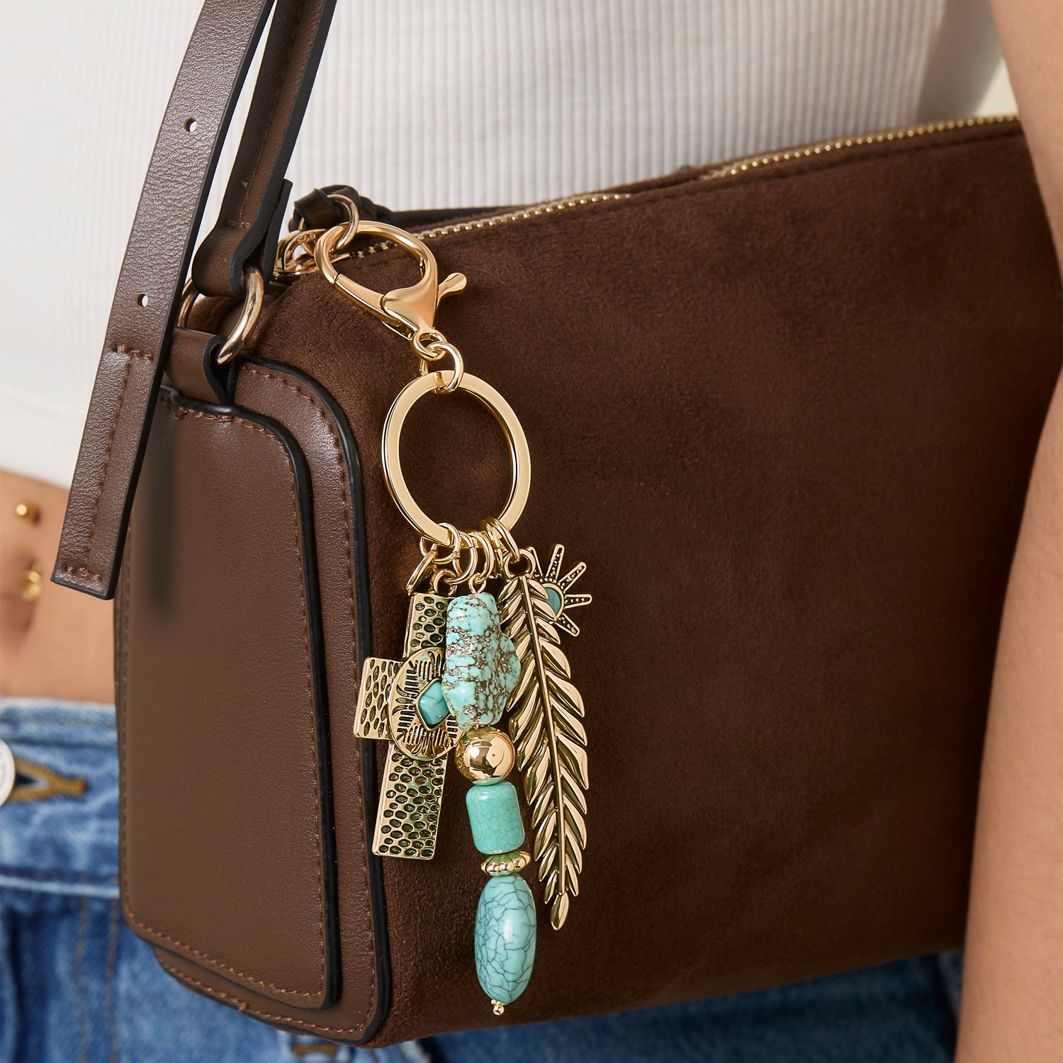 Jessica Simpson Turquoise Bead Keychain with Charms