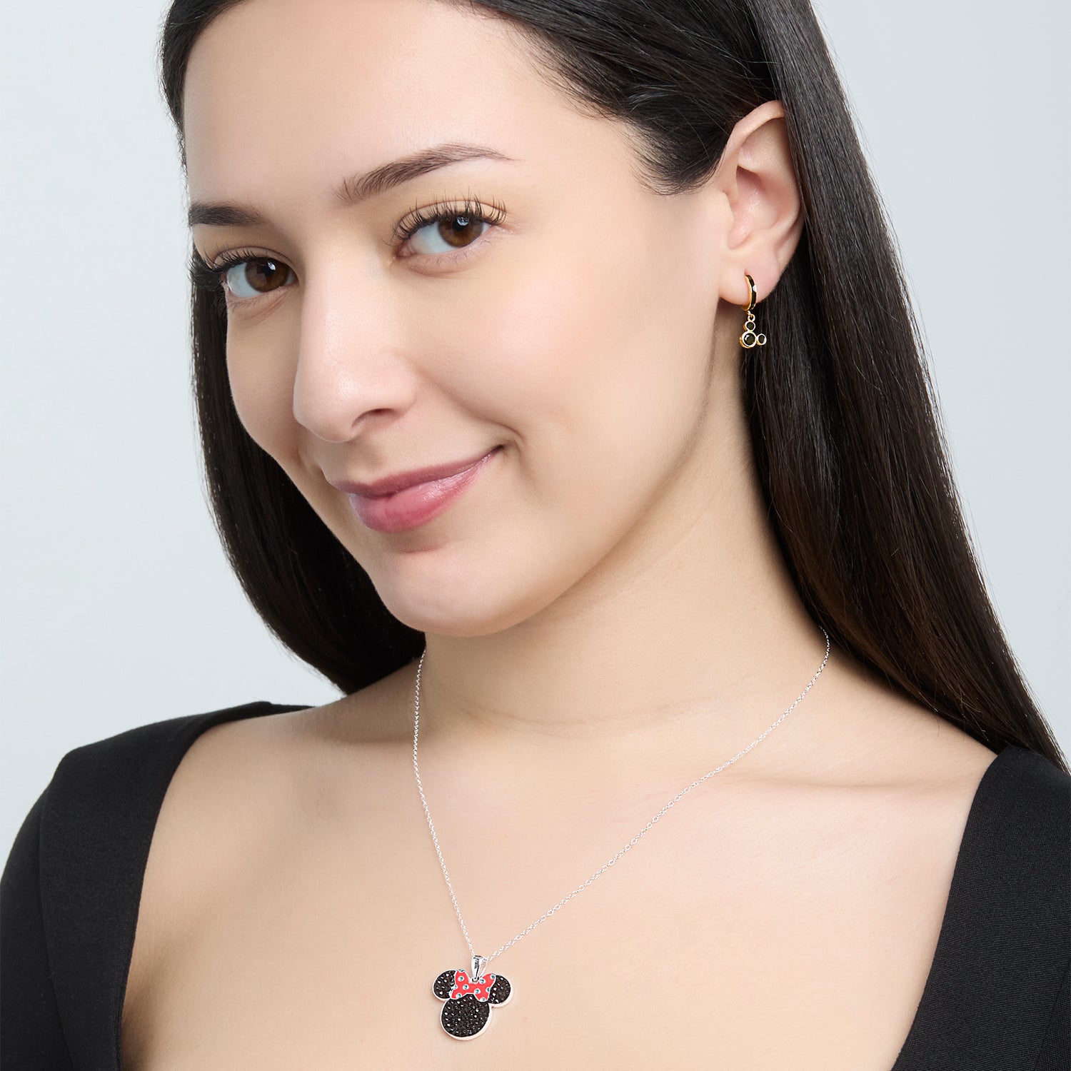 Mismatched Minnie and Mickey Hoop Earrings for Women Official License, 18k Gold Flash-Plated Sterling Silver Disney Earrings