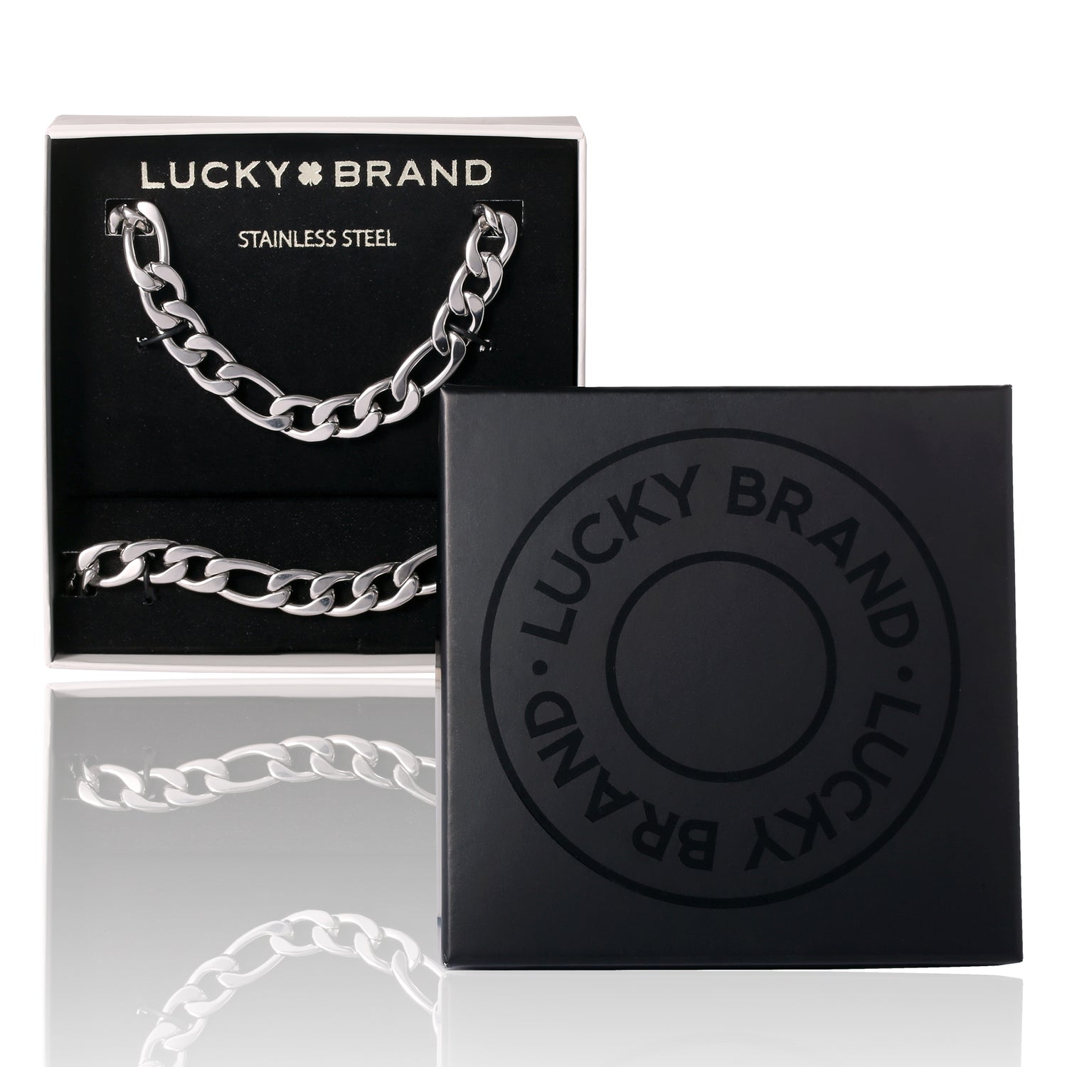 Lucky Brand Stainless Steel (304) 8MM Figaro Chain Necklace 22'' and Bracelet 8.5'' Set