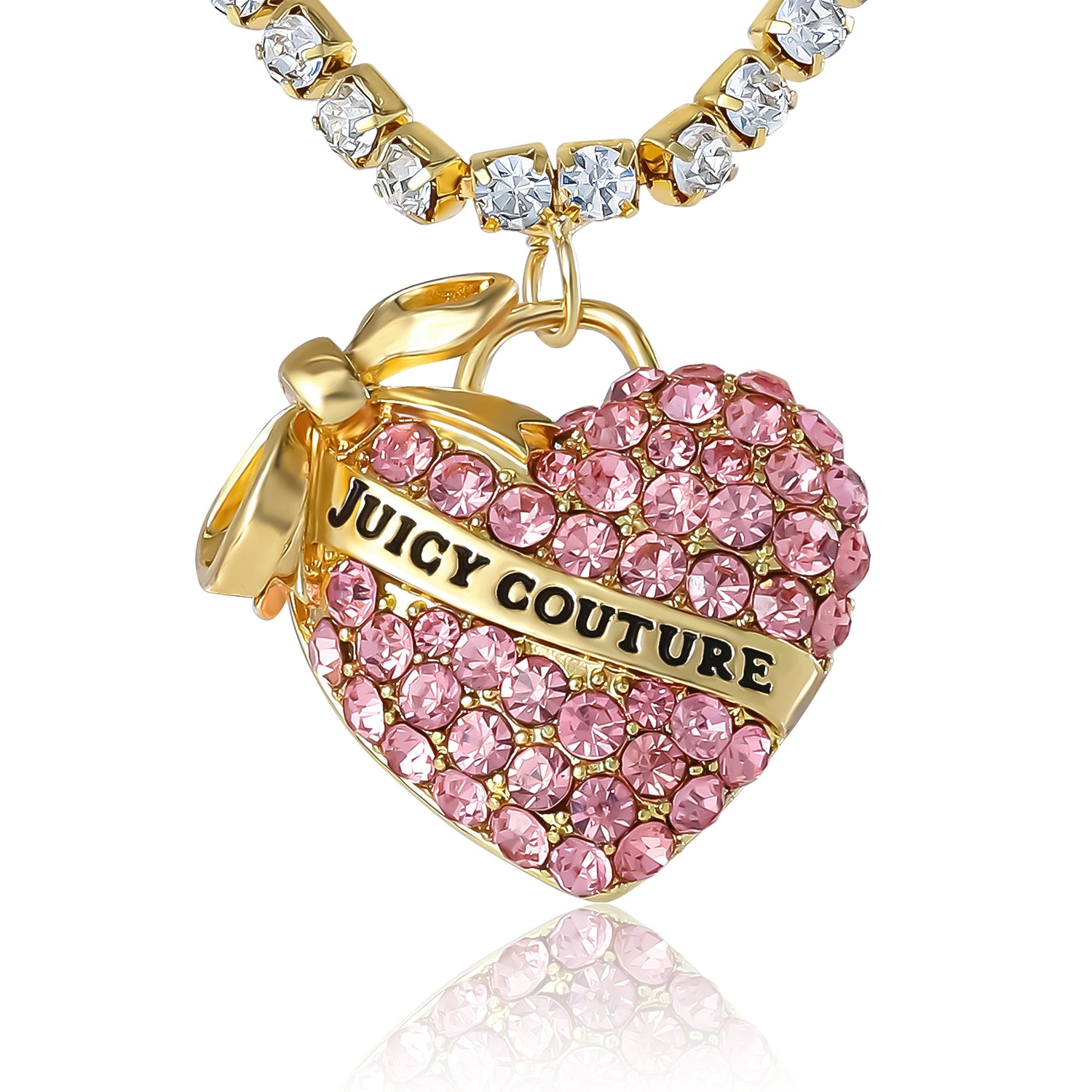 Juicy Couture Pink Pavé Heart Pendant Necklace, Gold‑Tone