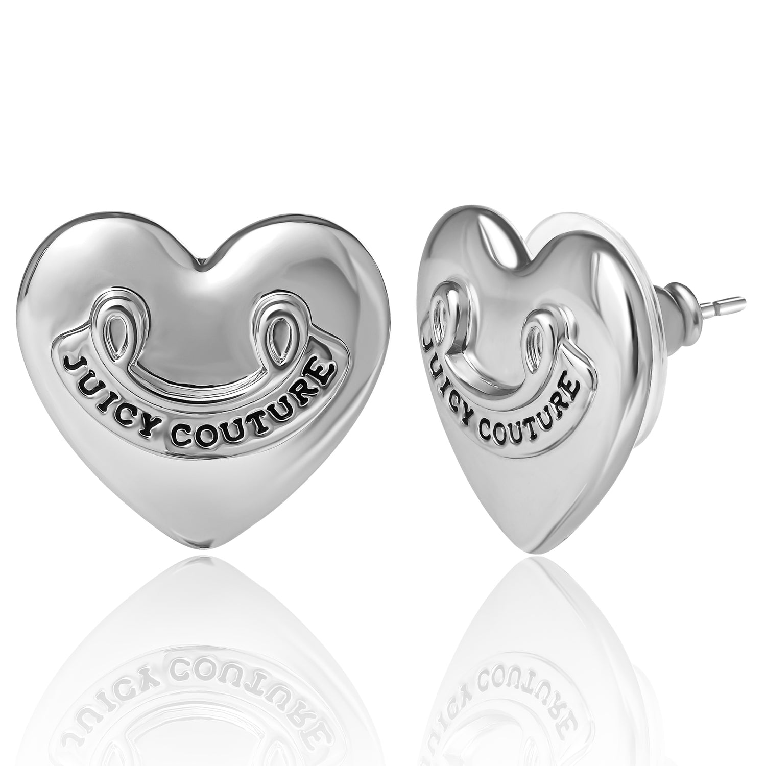 Juicy Couture Logo Heart Stud Earrings with Stone Embellishments