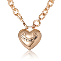 Juicy Couture Puffy Heart Necklace Gold Tone, Logo Heart Ladies Necklace Long 28"+2", Juicy Gifts