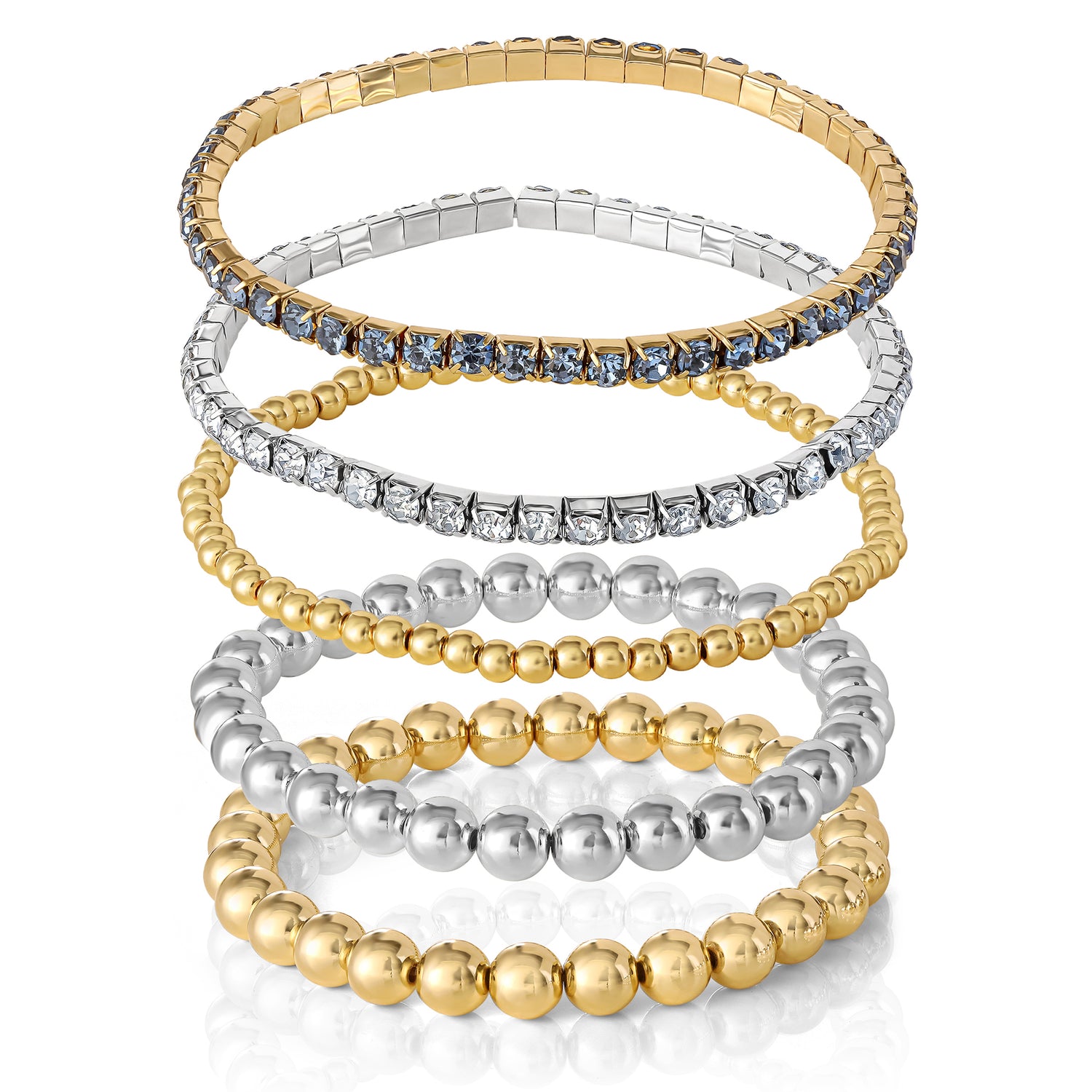 Jessica Simpson Crystal Stretch Bracelet - 5 Piece Set - Gold and Silver