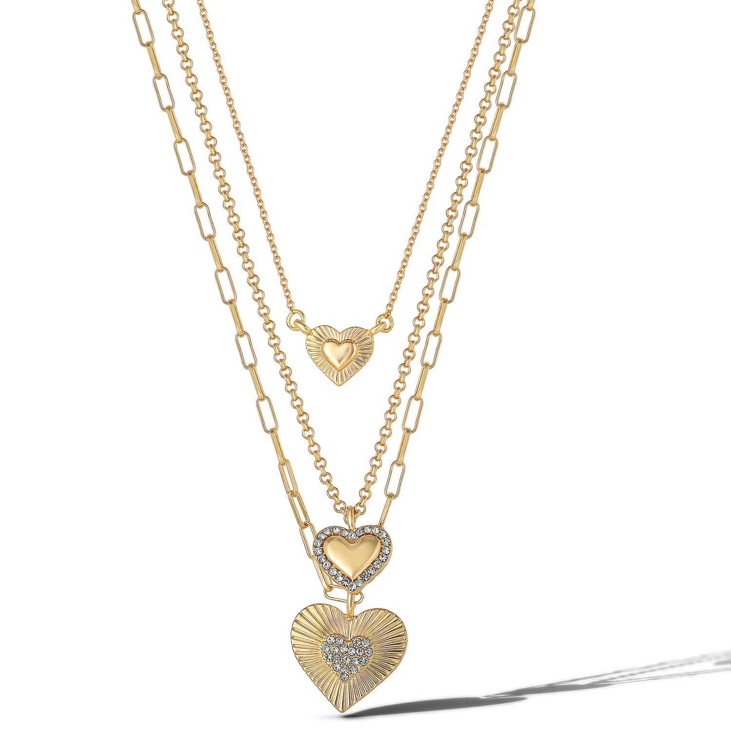 Jessica Simpson Triple Layered Gold-Tone Heart Pendant Necklace