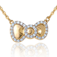 Hello Kitty Bow Necklace 18", Two-Tone Plated Sterling Silver with Created White Sapphire Halo, Official License