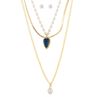 Celebrity Pink Pearl Earrings and Gold Necklaces Jewelry Set, 4-Piece