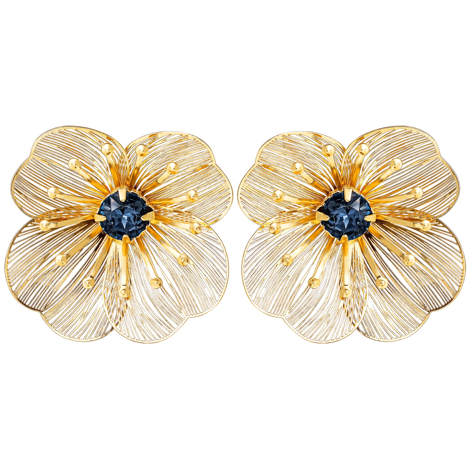 Jessica Simpson Gold-Tone Filigree Flower Stud Earrings with Blue Crystal Center