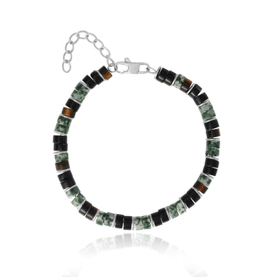 Lucky Brand Mens Mixed Beaded Bracelet, Green & Black, Adjustable