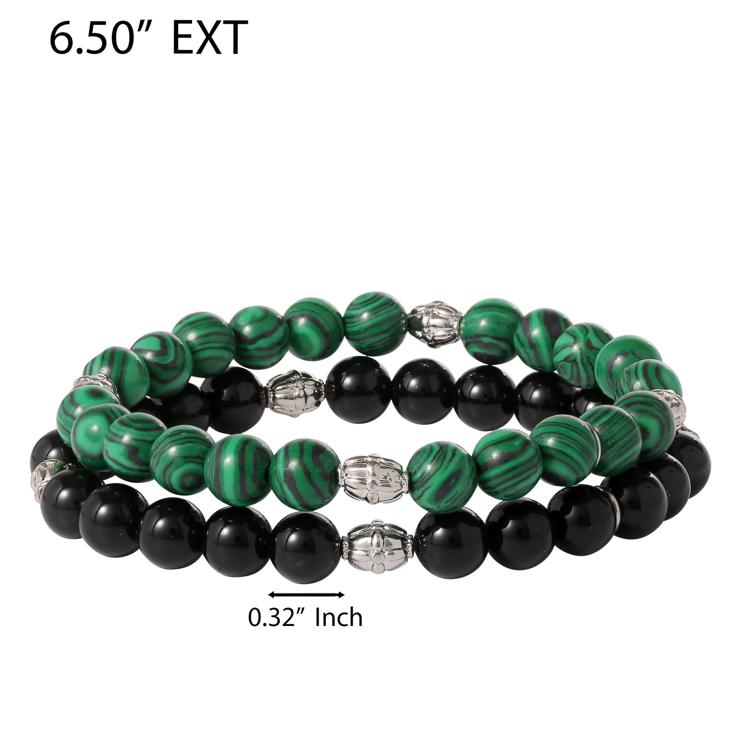 SALLY ROSE Mens Beaded Black Bracelet 2 Pieces, Stretch Mens Bracelets Beads 8mm Black Onyx and Snowflake Obsidian