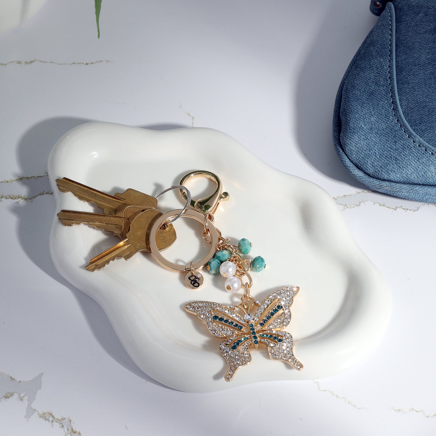 Jessica Simpson Pave Crystal Butterfly Keychain