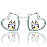 Bluey Heart Hoop Earrings Official License, Silver Flash-Plated with Enamel Bluey Pendant
